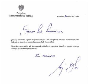 Prezydent Andrzej Duda pogratulował Donaldowi Tuskowi ponownego wyboru w Brukselii na Przewodniczącego Rady Europejskiej