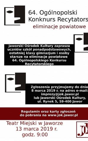 Ogólnopolski Konkurs Recytatorski - eliminacje w Jaworze już 19 marca 2019r.
