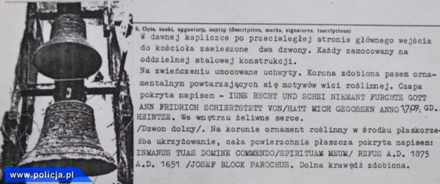 Ukradli dzwony z kościoła. 3 tys. zł nagrody